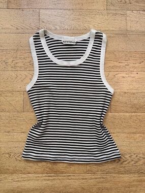 Black & White Striped Sleeveless Rib Tank